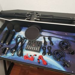Podcast Equipment Bundle for 2, Audio Interface W/ Podcast Condenser Microphone, Voice Changer, DJ Mixer for Streaming, Podcast Recording, Gaming, Tik