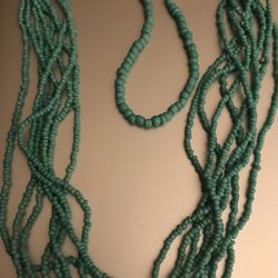 Vintage Turquoise Faceted Glass Bead Necklace 