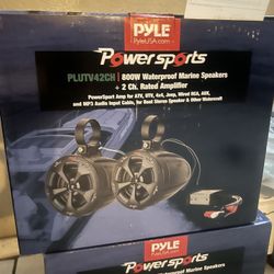 Pyle 800W Marine Speakers with Amplifier - 4" Waterproof Full Range Water Resistant Stereo Tower Speakers System