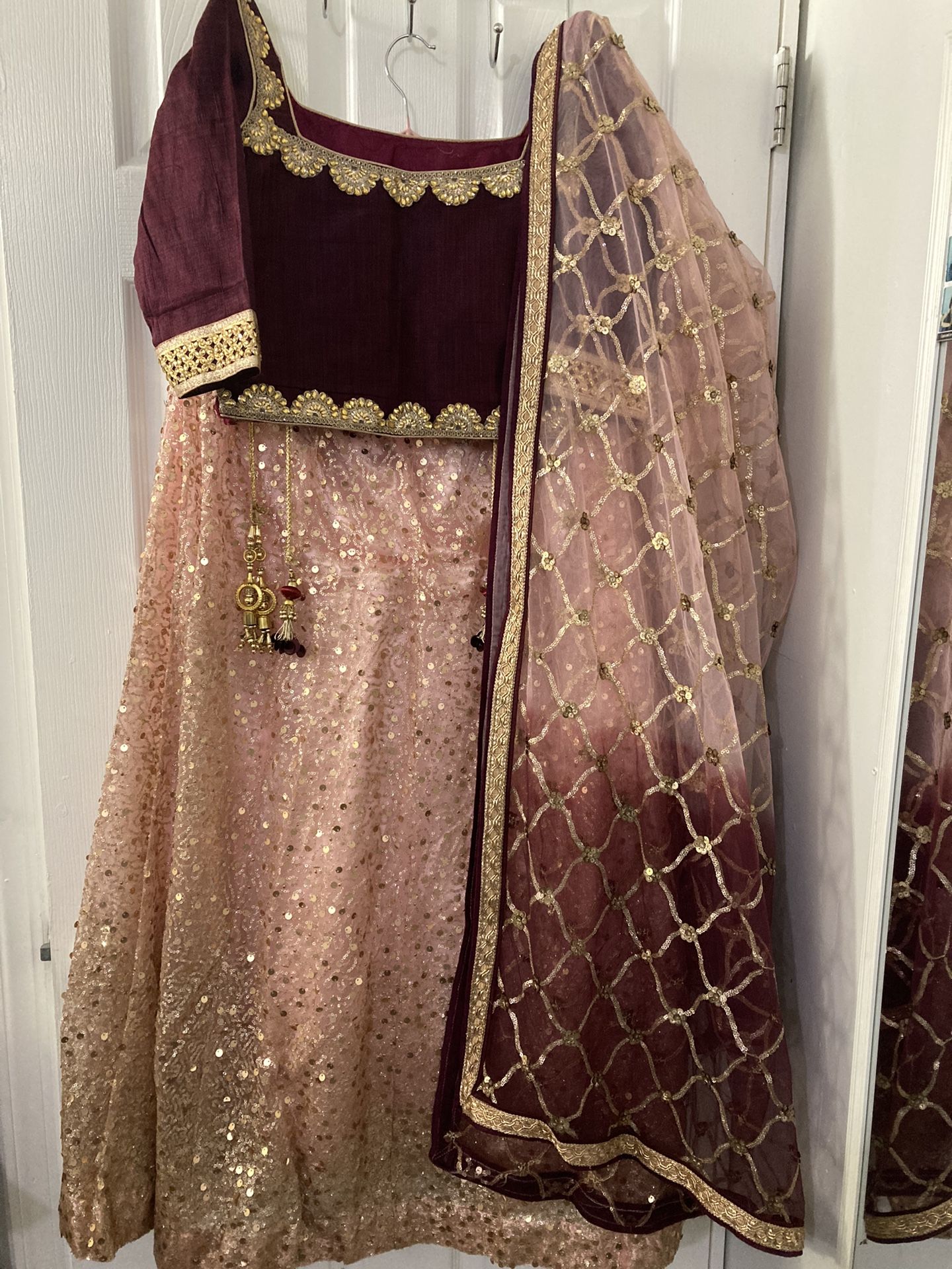 Burgundy And Pink Lehnga Choli