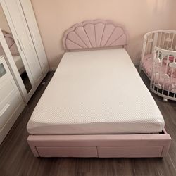 Upholstered Seashell Pink Bed 
