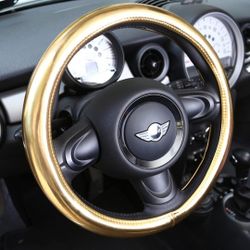 14.5 to 15" Inch Steering Wheel Cover Gold Patent Leather Shiny Smooth Glossy New  
