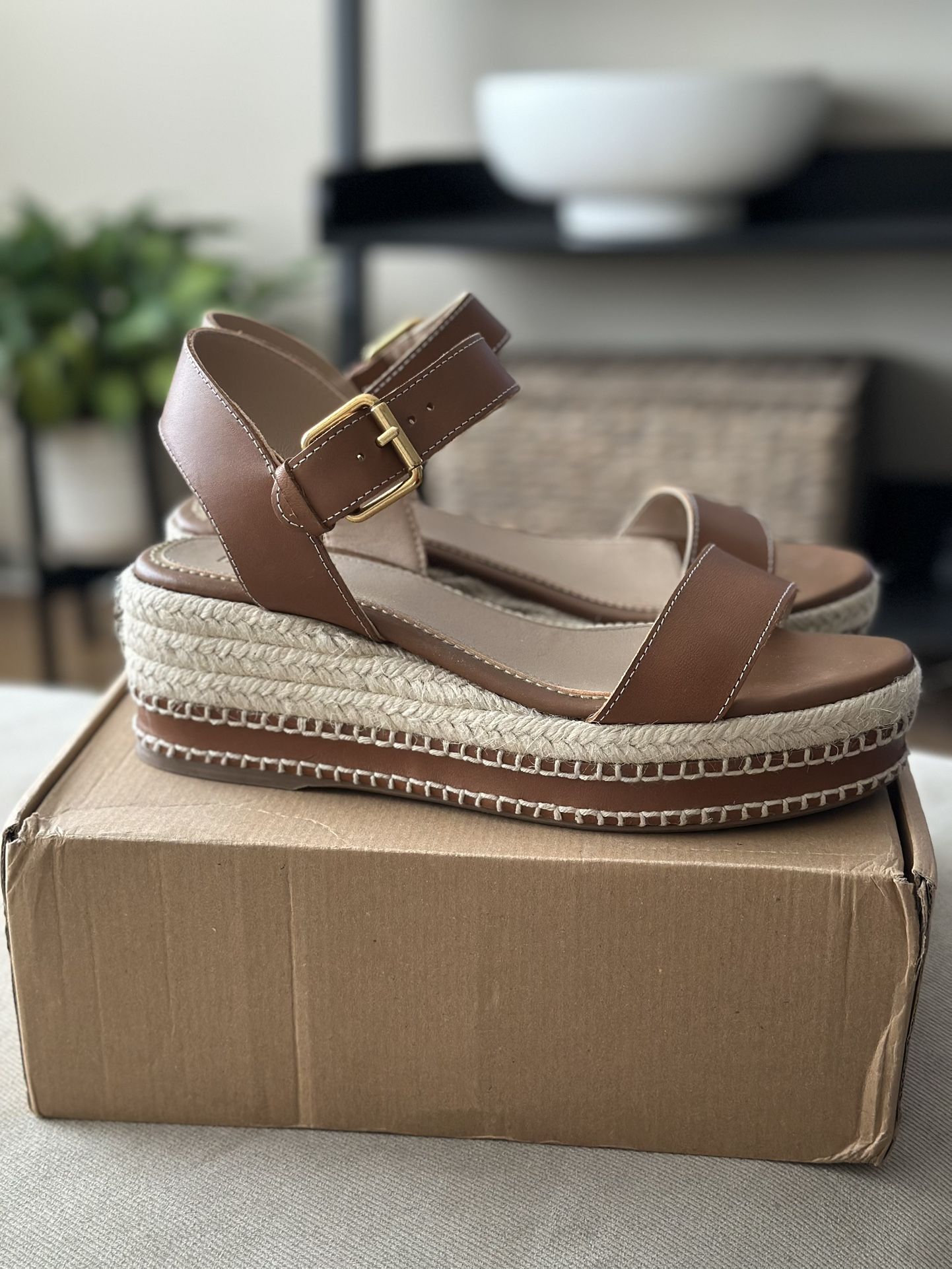 Women’s Boden Stitched Wedge Espadrille - Tan Size 40