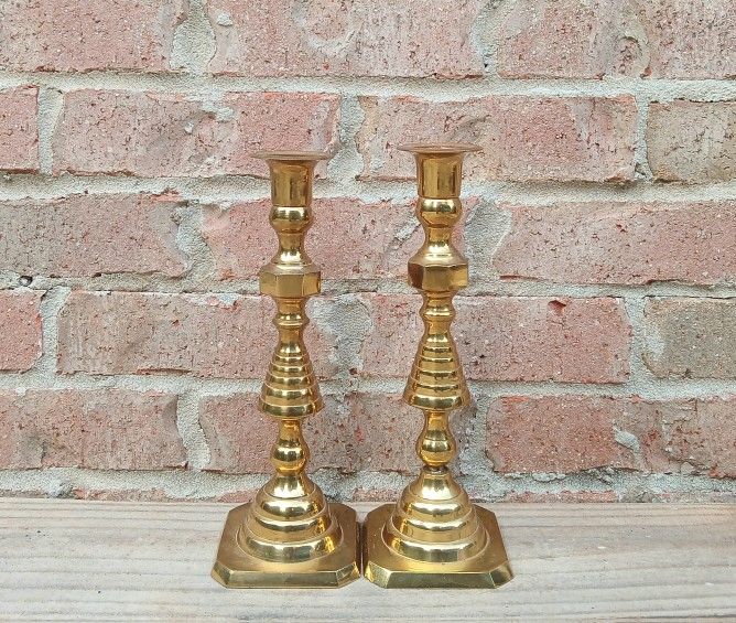 Vintage Brass Beehive Candlestick Holders