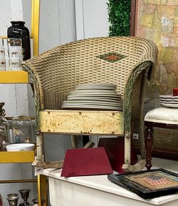 antique chippy rusty wicker  children's rocking chair