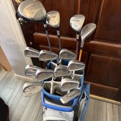 COMPLETE NAME BRAND GOLF SET IRONS WOODS DRIVER HYBRID WEDGES PUTTER BAG