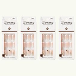 4 Of KISS Products imPRESS Press-On Manicure Short Square Fake Nails - My Worth - 30ct