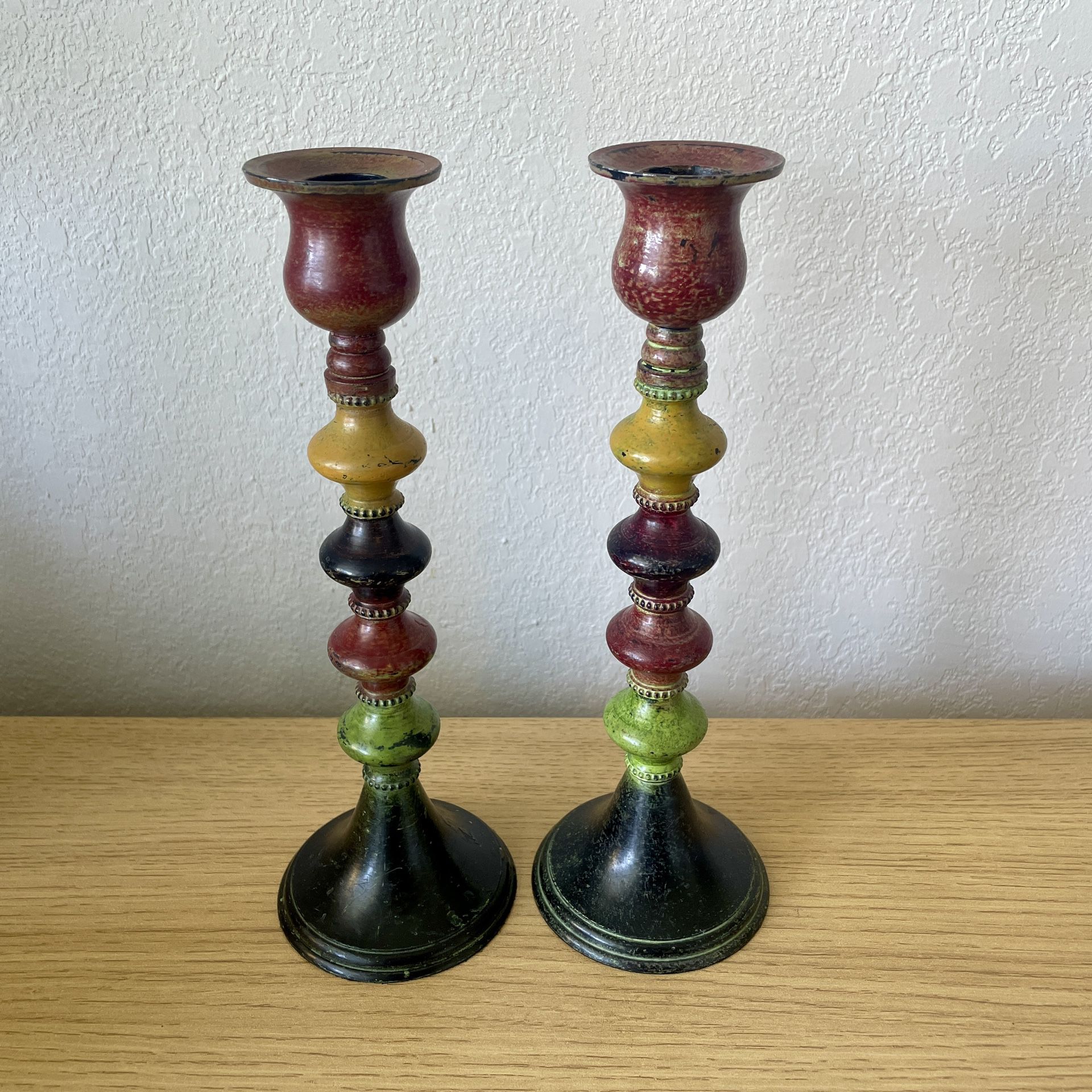 Vintage Pair Metal Tapper Candle Holders Multicolor Candlesticks Made In India