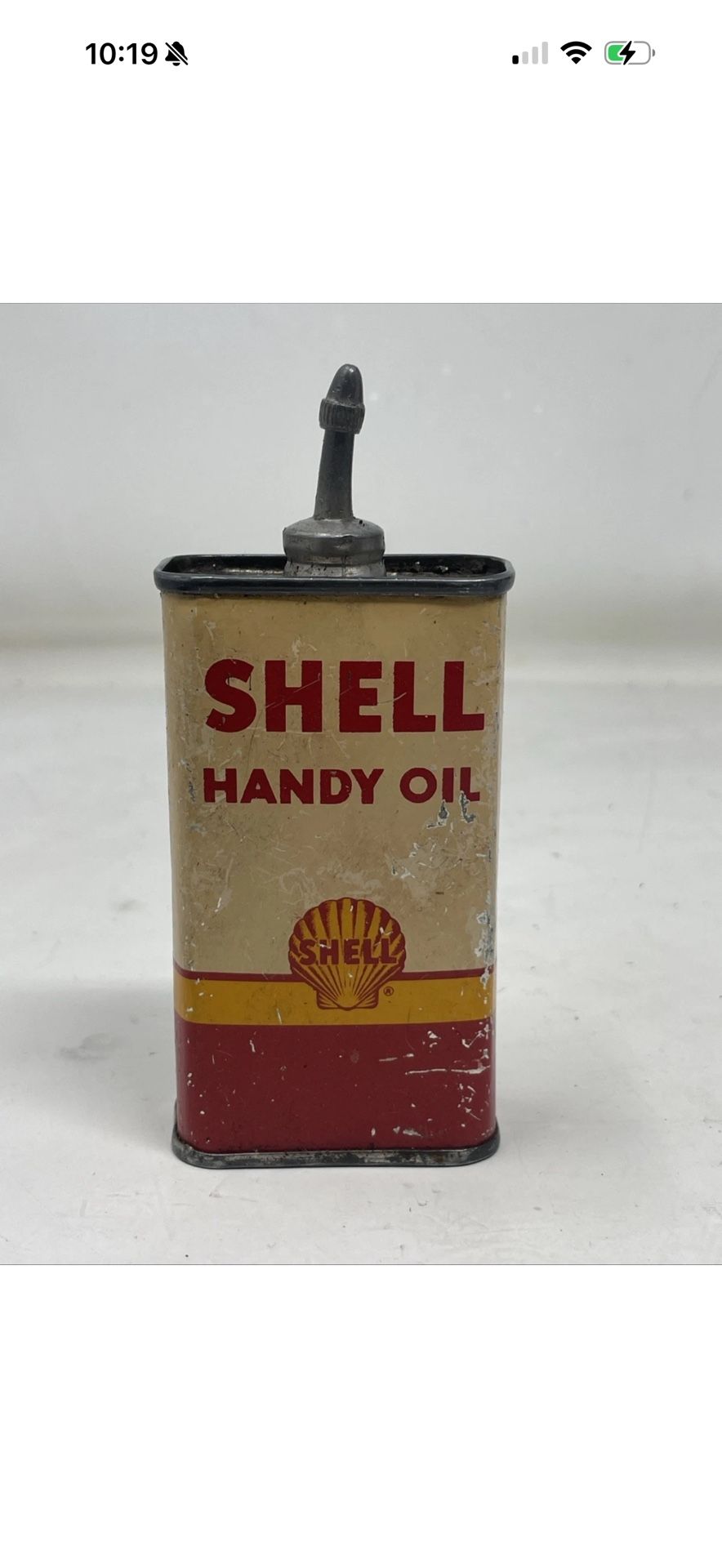 Vintage 4 Floz Shell Handy Oil Oiler Can w/ Lead Spout Advertising **Empty
