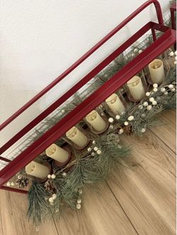 Set of 2 Large Christmas Lantern Centerpieces – Red Metal & LED Candles