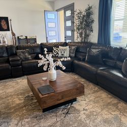 Black Leather Recliner Sectional