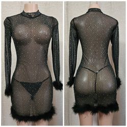 Mesh Rhinestones Mini Dress New Size S Strech Material.