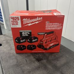 Milwaukee 48-59-1865POC M18 18V PACKOUT Rapid Charger w/ 2-M18 C6.0 /2-M18 XC5.0 NEW
