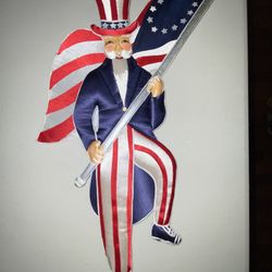 Vtg L'Art De Chine Uncle Sam Betsy Ross flag puffy padded fabric ornament July 4