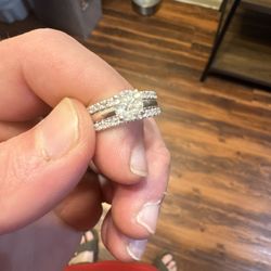 Natural 1c Solitaire Ring 10k Gold And .5c Enhancer 14k Gold 