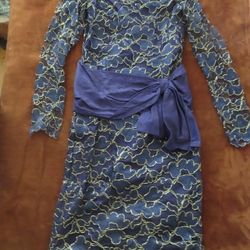 vintage rare pol' atteu blue/purple silk evening dress sz 5/6 NWT
