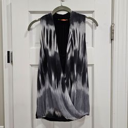 Patrizia Luca Milano Women Medium Black Grey Ikat Print Drape Front Tank Top
