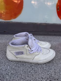 All White Leather Vans Half Cabs