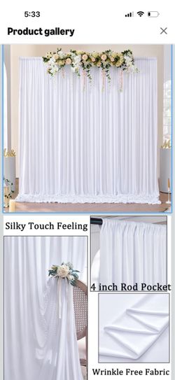 6 pcd Wrinkle Free White Backdrop Curtains for Parties, Polyester Photo Backdrop Drapes 2 Panels 5x10ft for Wedding Birthday Party Photography Backgro