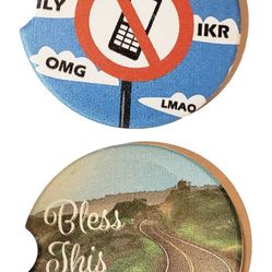 Sonoran Souvenirs Car Coasters Water Absorbent Ceramic Small 2.56" Pack of 2