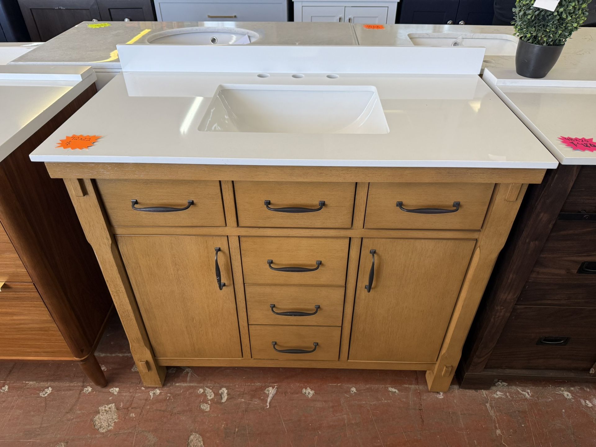 Bellington 42 in. Single Sink Almond Toffee Bath Vanity with White Engineered Stone Top