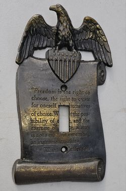 Vintage Thomas Jefferson Brass Eagle Wall Light Switch Cover With Vintage 3×5 US Flag!