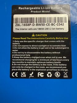 60V 20Ah Rechargeable Li-ion Battery 50Amp 3x7x11.5” for Electric Bike/Scooter