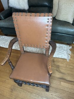 Vintage Wood Accent Chair — Leather Seat, Sturdy & Stylish