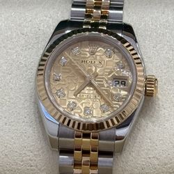 2004 Rolex Pre Owned Ladies 26mm DateJust Champagne Anniversary Diamond Dial 