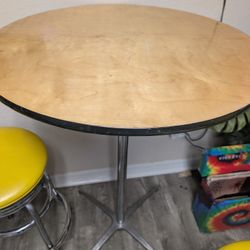 Wooden Table With Metal Base