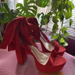 Strap Up Red Heeled Sandals