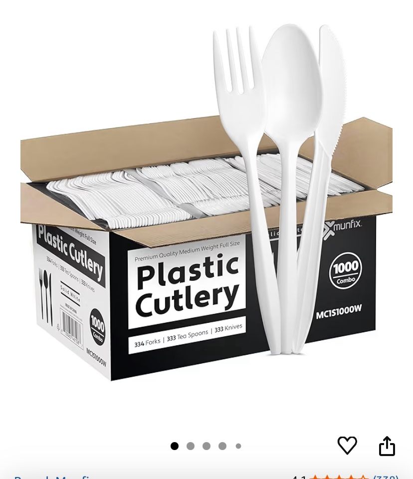 1000 Count White Silverware Set, 334 Plastic Forks, 333 Spoons, 333 Knives, Medium Weight BPA Free Disposable Plastic Cutlery Set, Bulk Combo Pack Fla