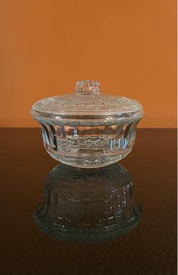 Kig Malaysia Fleur-De-Lis Pressed Clear Glass 5.25" Candy Bowl with Lid