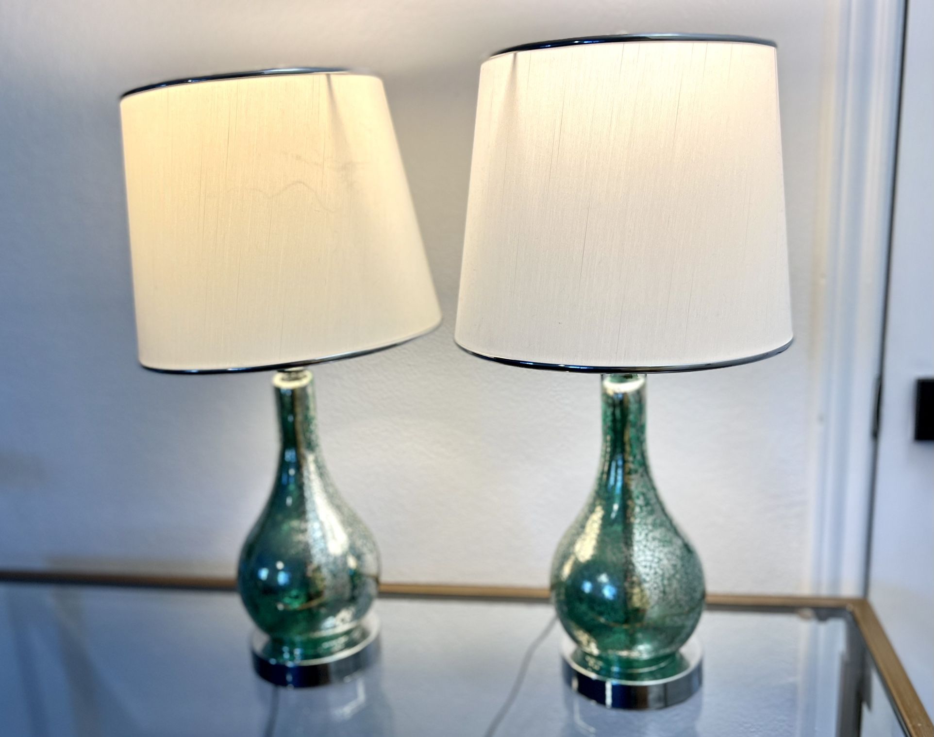 Teal And silver Table Lamps - set of 2