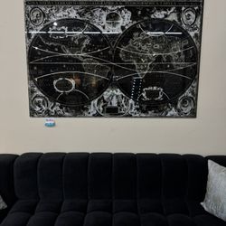 World Map Tempered Glass w / Foil Wall Art