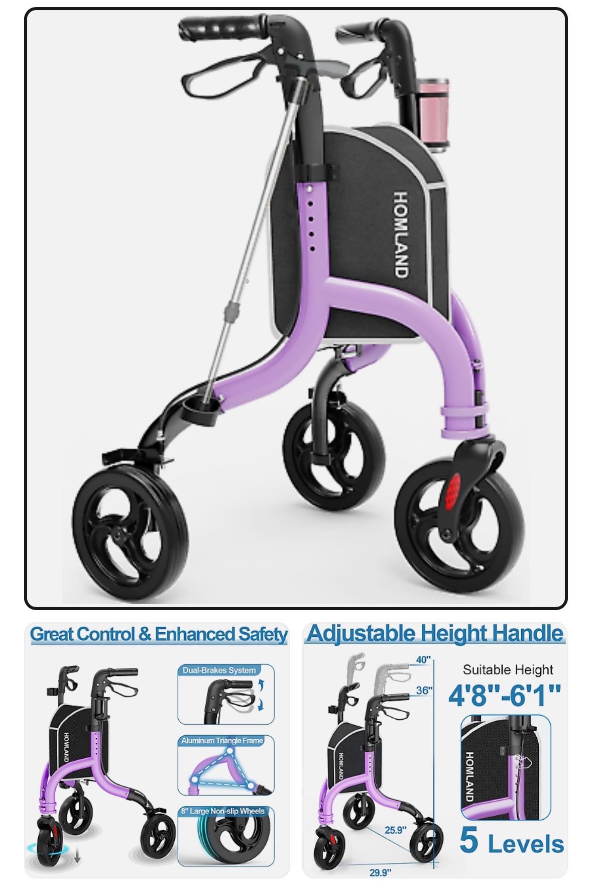 3 Wheel rollator Walker With Seat