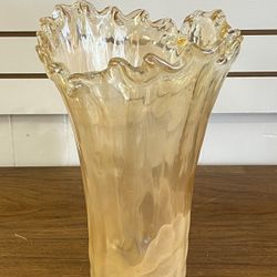 Vintage Murano Vase-Peach White  Swirl -Finger Edge 15”