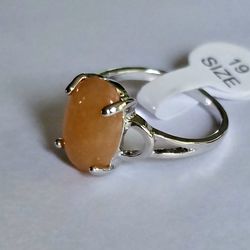 PEACH ADVENTURINE  PRONG SET TITANIUM FOREVER WEAR SILVER NEW SIZE 9 OVAL...