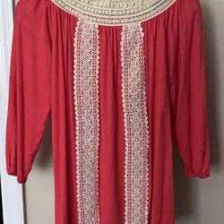 NWOT “Hot Pink Smocked Neckline 3/4 Sleeves Top”