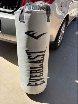 Super clean This is an Everlast Elite 2 Nevatear Heavy Punching Bag featuring a white synthetic leather and webbed vinyl construction 80lb