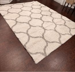 Large Cream & Gray Shag Area Rug