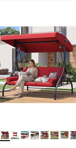 3seats Outdoor Porch Swing with Stand and Canopy