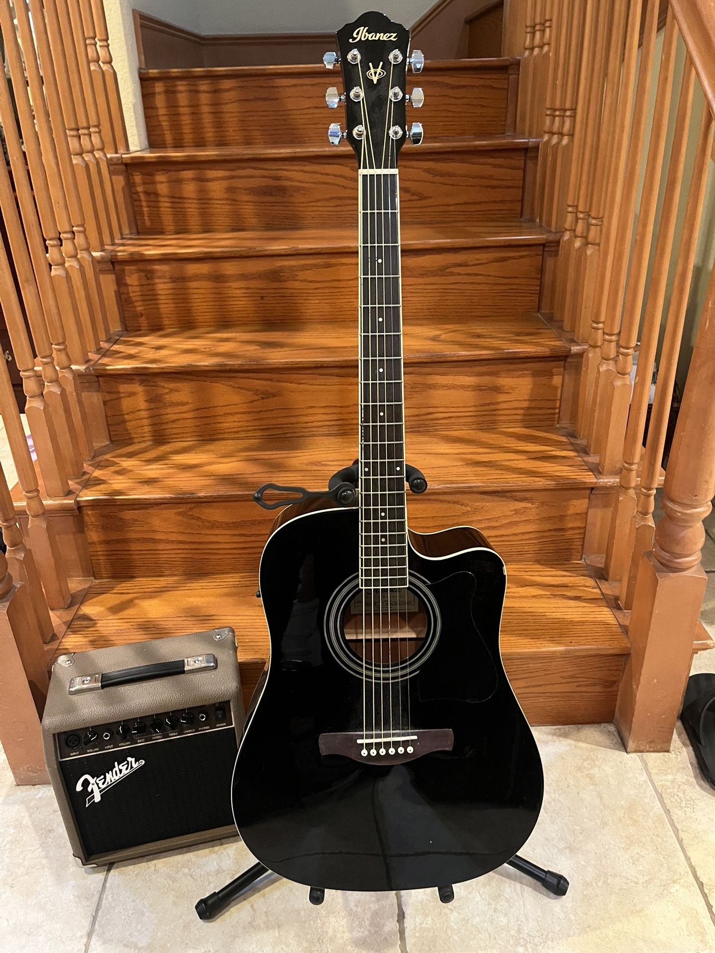 Ibanez V70CE Acoustic Electric Guitar W/ Fender Acoustasonic Guitar Amp