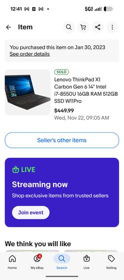 Thinkpad x1 carbon 6th gen used. (Charger included)