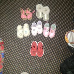 Children's Shoes, girls,  Red Adidas, Size 9, White Crocks, Size 5, Disney Princess Size 7,  Paw Patrol Girls  Size 8,, Pink Sandals ,, Size 7, Silver