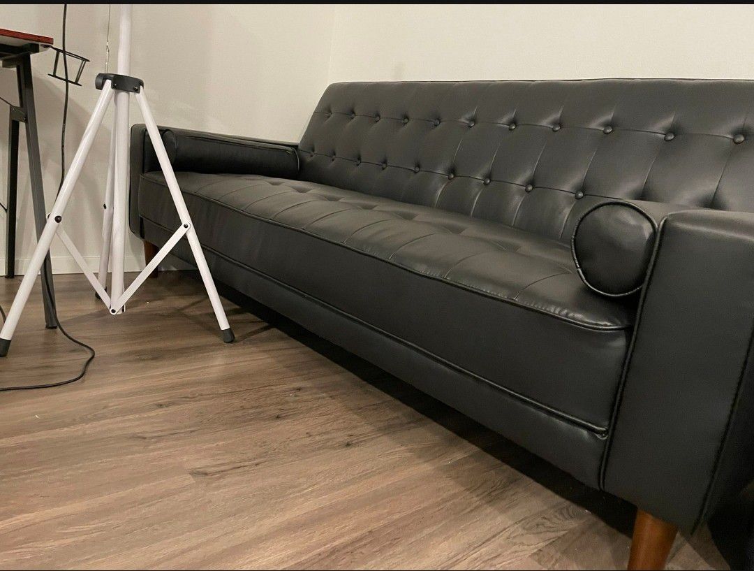 Black Faux Leather Couch/Futon