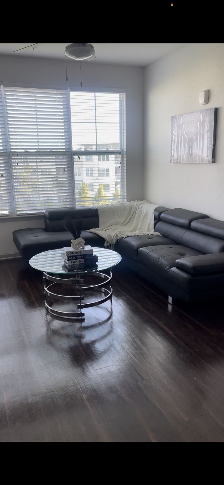 black leather couch