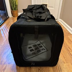 NEW Portable 24" Black Soft Foldable 3-Door Dog Cat Crate - Pet Travel Kennel - Car Seat Carrier