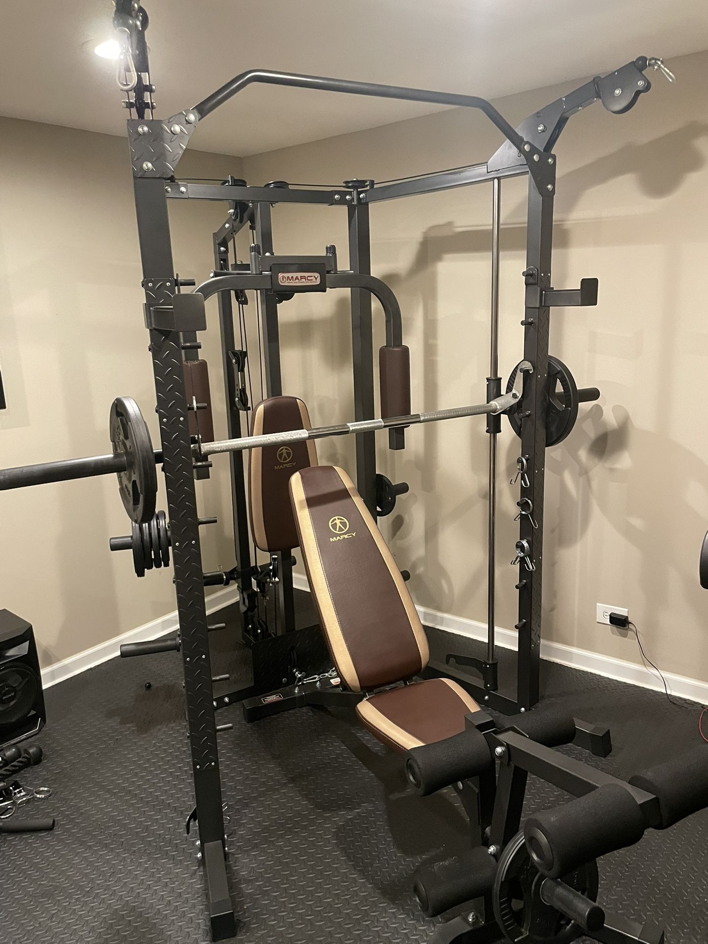 Marcy SM-4008 Smith Machine With  Weighted Plates And Attachment Pieces 