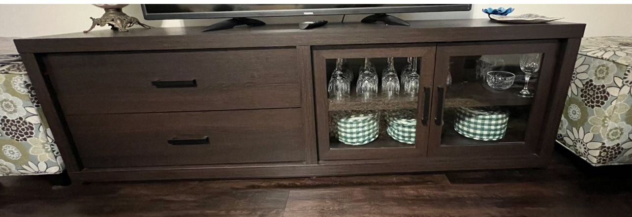 Great Conditions - Dark Wood TV Stand with Storage $90 Obo